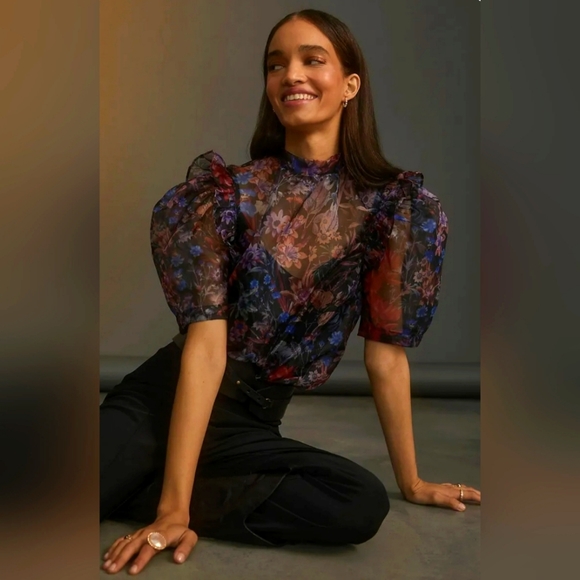 Maeve Tops - Anthropologie Maeve Puff-Sleeved Organza Blouse